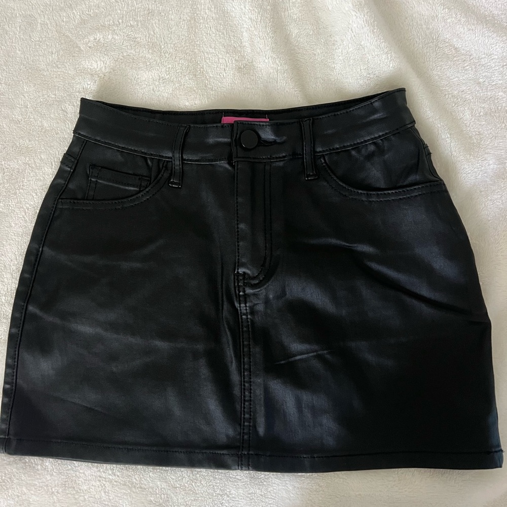 Edikted Black Leather Mini Skirt